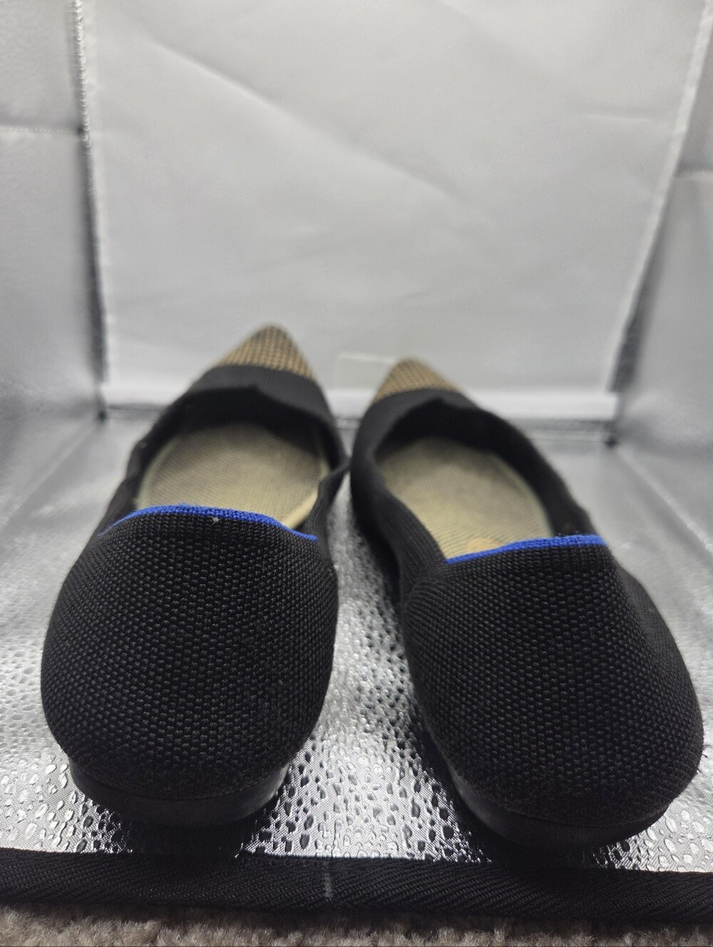 Rothys Black Pointed Toe Knit Flats with Gold Accent - Picture 2 of 9